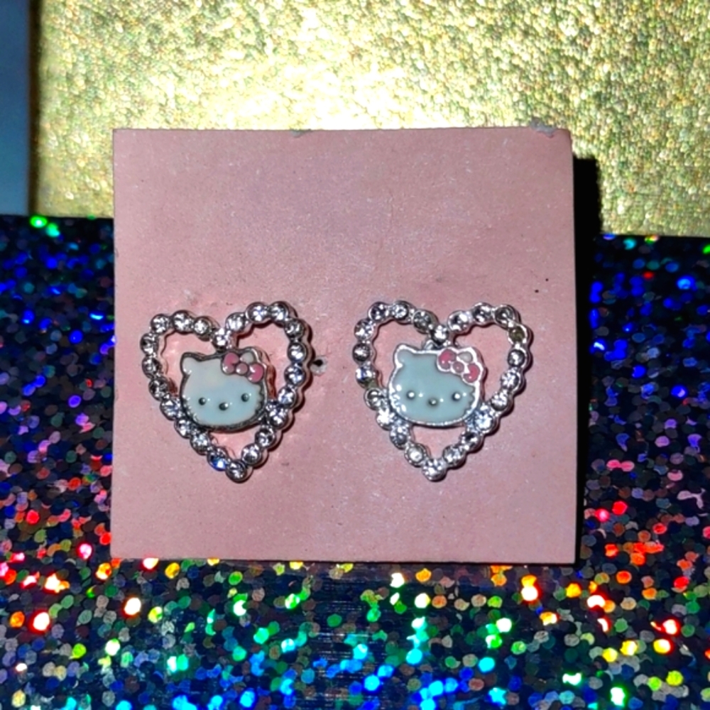 Hello Kitty Crystal Heart Avon Earrings
